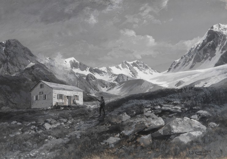 Karlsbader Hütte before 1893 in a watercolour by Edward Theodore Compton