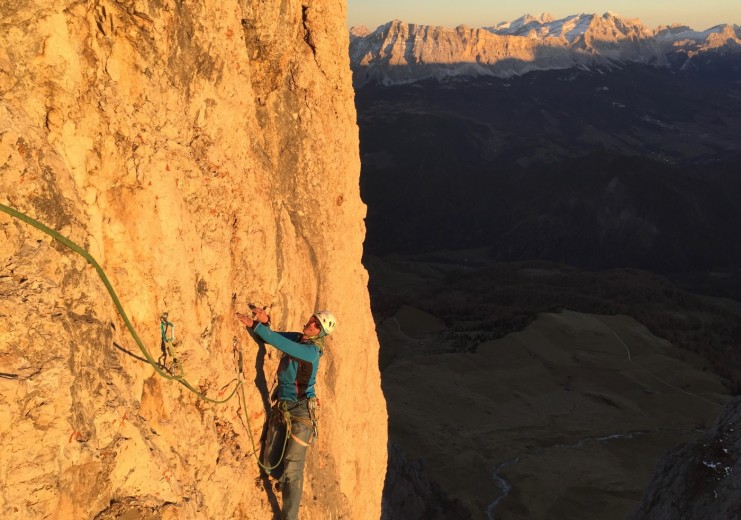 Simon Kehrer at the first ascent of the “Traverso al Cielo”