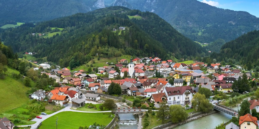 View of Luče with the rivers Lučnica and Savinja