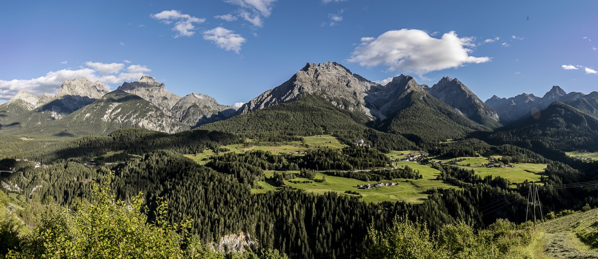 Mountain panorama of the Lower Engadine Dolomites