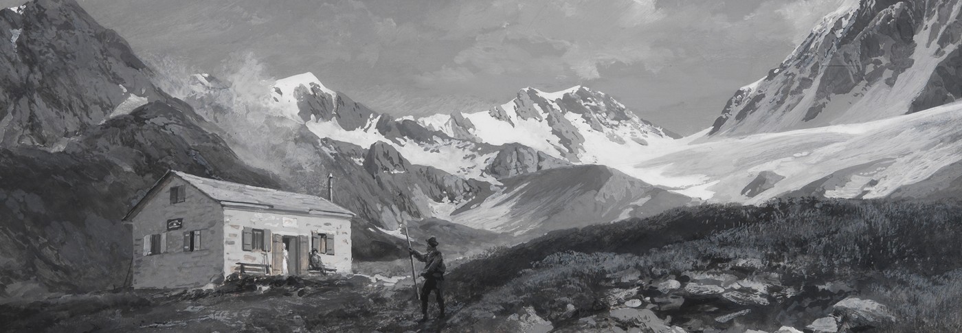 Karlsbader Hütte before 1893 in a watercolour by Edward Theodore Compton 