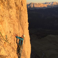 Simon Kehrer at the first ascent of the “Traverso al Cielo”